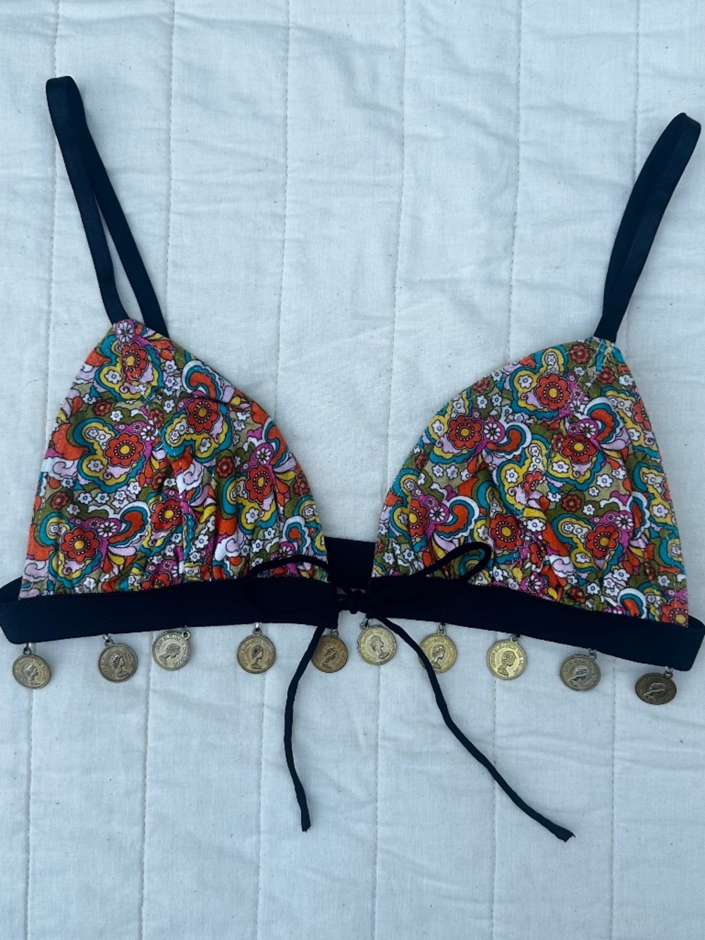 Her Pony The Label Fantasia Bralette | Paisley Print | Gold Coin Trim | AU 6 | R